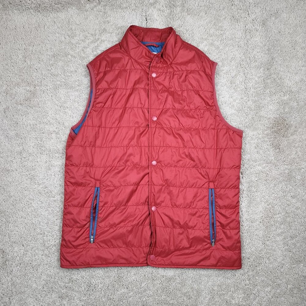 Peter Millar Red Quilted Puffer Vest with Blue Trim